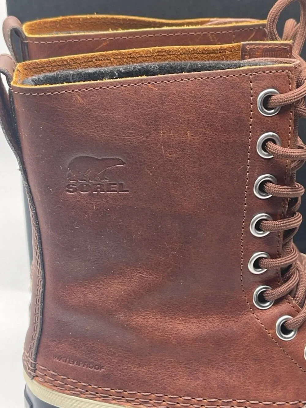 Sorel 1964 Premium‎ Duck Boots Brown Waterproof Leather Size 8.5 Oxford Tan